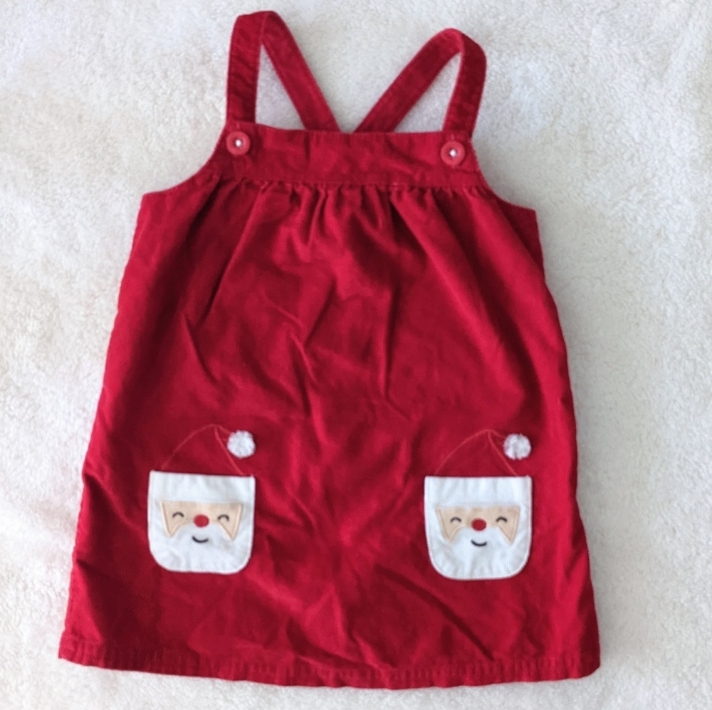 Carter's Toddler Red Holiday Overall Dress with Santa front pockets. Size 18M